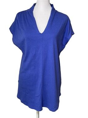 Soft Surroundings V Neck Cap Sleeve High/Low Tunic Tee Shirt Royal Blue Medium